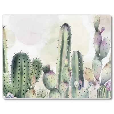 Counterart Watercolor Cactus 3mm Tempered Glass Cutting Board 10" X 8"