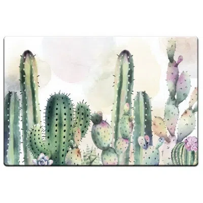 Counterart Watercolor Cactus Comfort Kitchen Floor Mat In White;green;gray