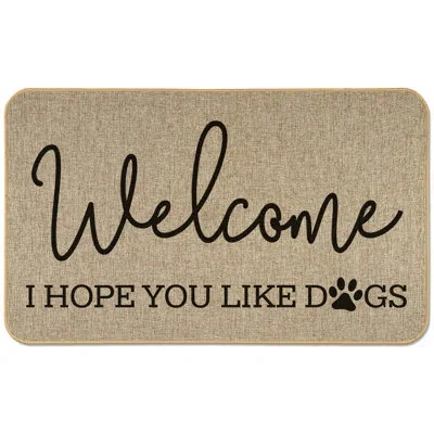 Counterart Welcome Dogs Linen Look Indoor/outdoor Floor Mat In Beige;black