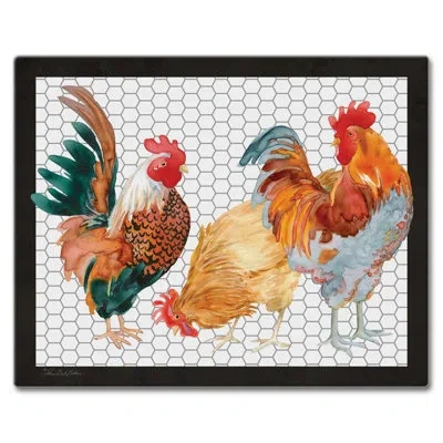 Counterart Whimsical Roosters 3mm Glass Cutting Board 15” X 12”