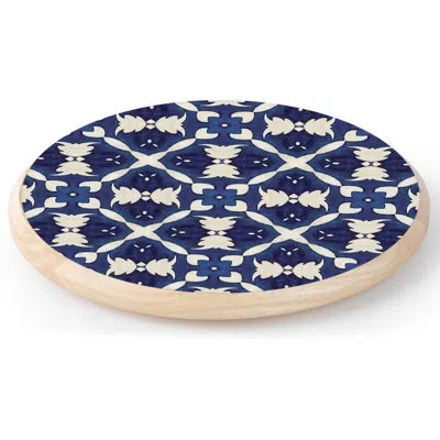 Counterart White & Blue Tile Wood Lazy Susan Turntable In Blue;brown