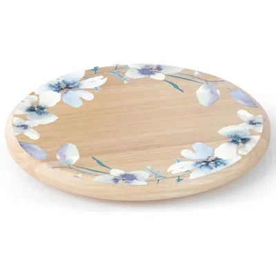 Counterart White Floral Wreath Wood Lazy Susan Turntable In Blue;brown