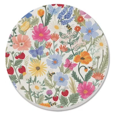 Counterart Wild Meadow Floral 4 Pack Round Absorbent Stone Coasters In Blue;green;pink;orange
