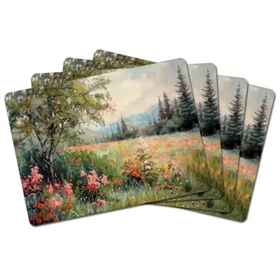 Counterart Wildflower Field Premium Decorative Hardboard Placemat 4 Pack In Animal Print