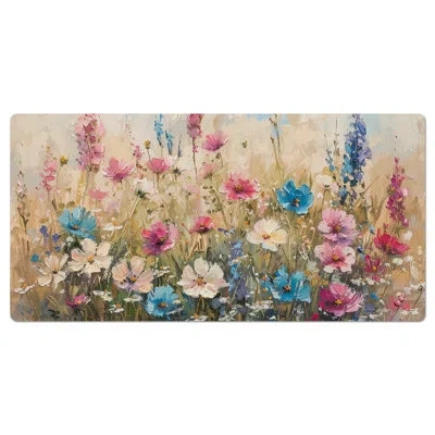 Counterart Wildflower Spring Large Waterproof Desk Protector Mat 32" X 16" In Blue;pink;cream;tan