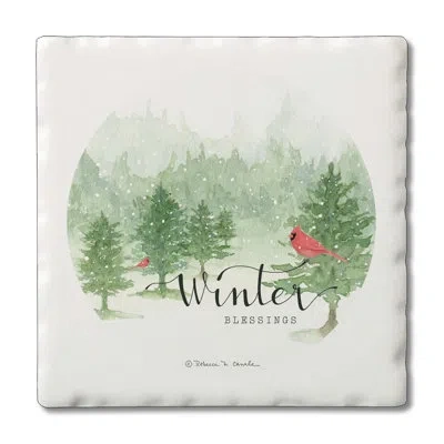 Counterart Winter Blessings 4-pack Tumbled Tile Stone Coasters In Black;white;green