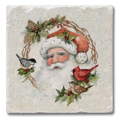 Counterart Winter Forest Santa 4-pack Tumbled Tile Stone Coasters In Black;white;green;red