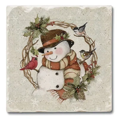 Counterart Winter Forest Snowman 4-pack Tumbled Tile Stone Coasters In Black;white;green;gray;red;tan