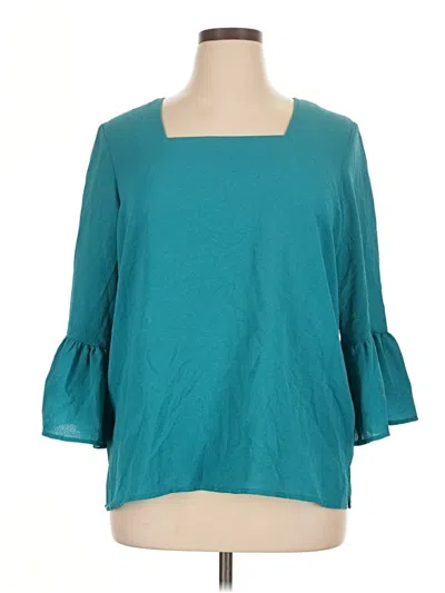 Pre-owned Counterparts 3/4 Sleeve Top Teal Square Neckline Tops In Blue