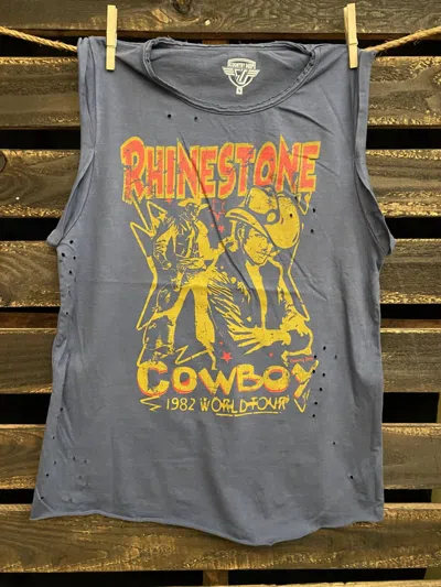 Country Deep Rhinestone Cowboy Tank In Blue