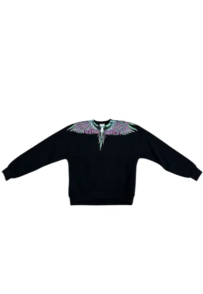 Country Of Milan Women's Crew Neck Sweatshirt  Pink Wings In Black