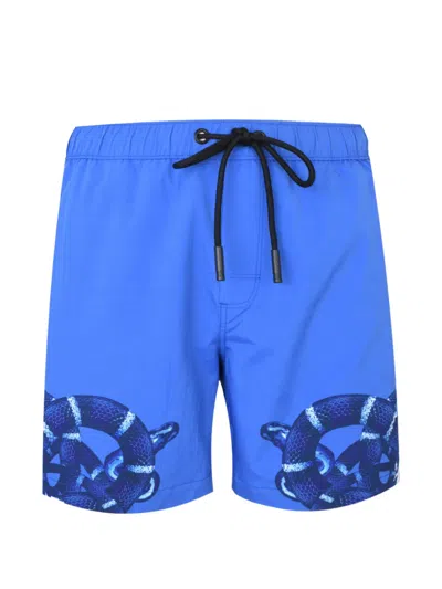 County Of Milan Snake-print Drawstring Shorts In Blue