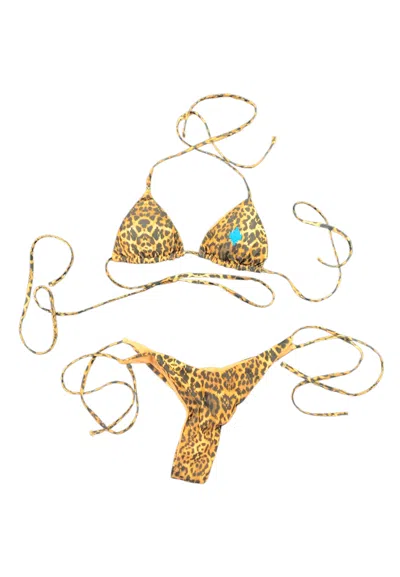 County Of Milan Women's Triangle Bikini  Fantasy Leopard In Yellow