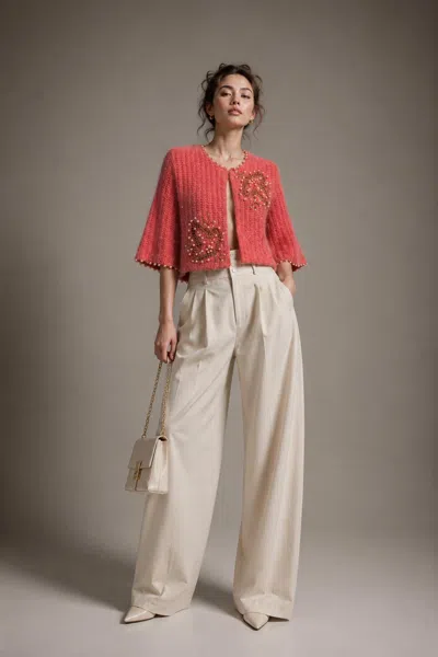 Coup-de-pied Embroidered Knit Cardigan In Pink