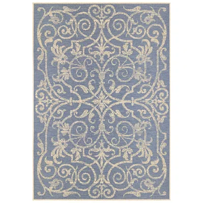 Couristan Monaco Summer Quay 5'10"x9'2" Ivory And Sapphire Outdoor
