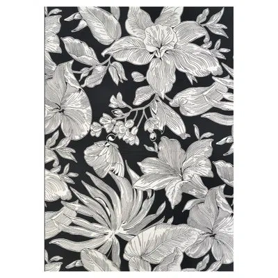 Couristan Rectangle Dolce Floral Machine Woven Flatweave Polyester Indoor / Outdoor Area Rug In Black/gray In Nero