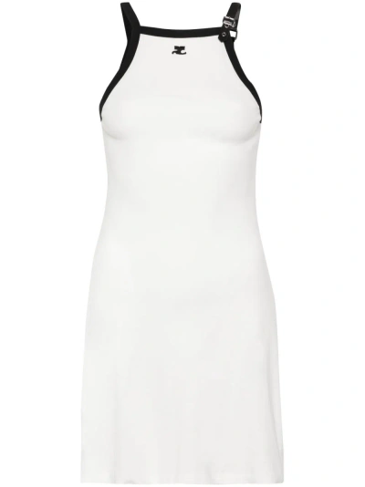 Courrã¨ges Buckle Contrast Short Dress In White