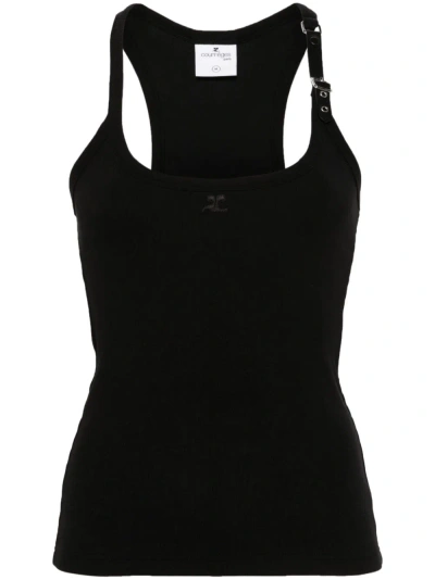 Courrã¨ges Buckle Ribbed Tank Top In Black