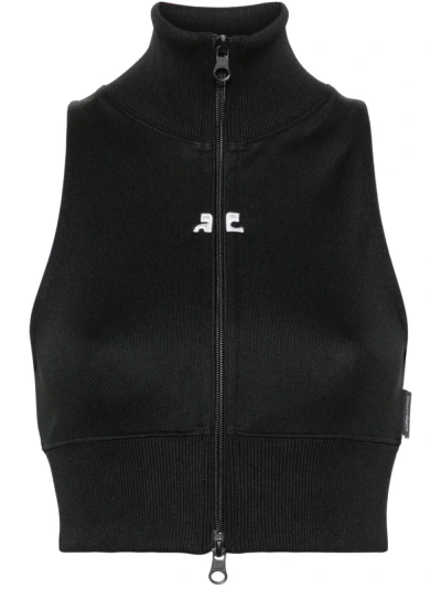 Courrã¨ges Cropped Track Waistcoat In Black