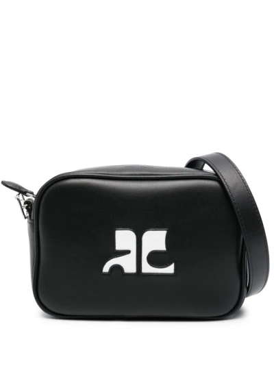 Courrã¨ges Iconic Leather Camera Bag In Black