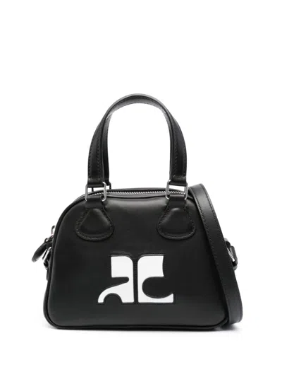 Courrã¨ges Logo Leather Mini Bowling Bag In Black