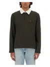 Courrèges Long-sleeved Cotton Polo With Contrasting Collar In Brown