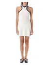 Courrèges White Cotton Mini Dress With Navy Blue Details And Halter Neck In White Navy