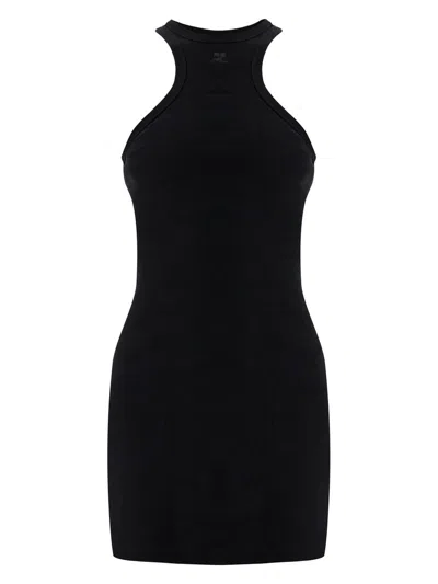 Courrèges Women's Cotton Mini Dress With High Neck And Sleeveless Design In Black
