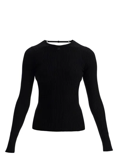 COURRÈGES WOMEN'S LINGERIE STRAP RIB KNIT PULLOVER SWEATER