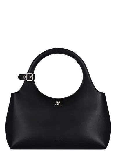 Courrèges Women's Luxurious 100% Leather Handbag In Black