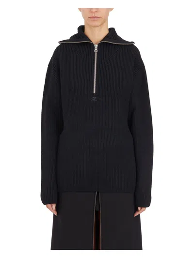 Courrèges Women's Maglia A Coste Di Lana Con Cappuccio Sweater In Black