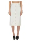 Courrèges Midi Skirt With Front Button Detailing And Back Slit In White