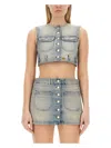 Courrèges Fitted Cropped Top With Button-down Front And Chest Pockets In Denim