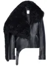 Courrèges Shearling-collar Leather Jacket In 黑色