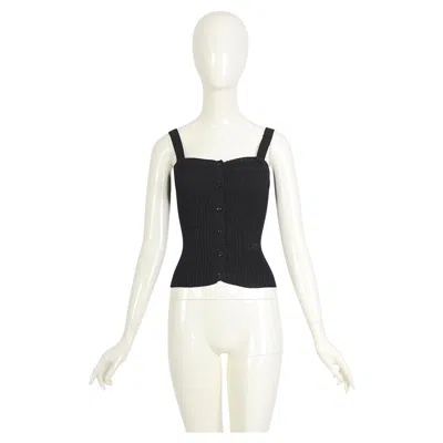 Pre-owned Courrèges 1960s Black Cotton & Lurex Stretch Top With Front Button Closure