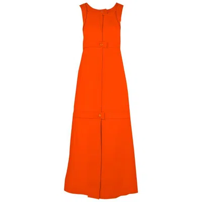 Pre-owned Courrèges 1960s Courreges Haute Couture Orange A-line Sleeveless Wool Maxi Dress