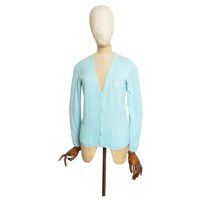 Pre-owned Courrèges 1970's André  Paris Mint Blue Ribbed Button Down Cotton Cardigan