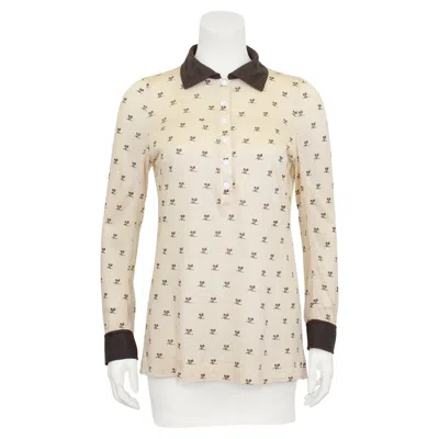Pre-owned Courrèges 1970s Courreges Beige And Brown Logo Henley