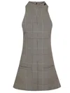 Courrèges Sleeveless High Neckline Checkered A-line Dress In Sand Mud Brown