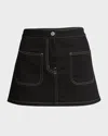 Courrèges 2-pocket Topstitched Denim Mini Skirt In Blackwhite