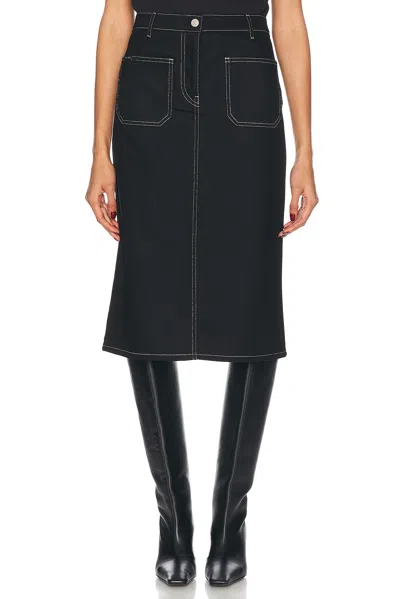 Courrèges Denim Midi Skirt In Black