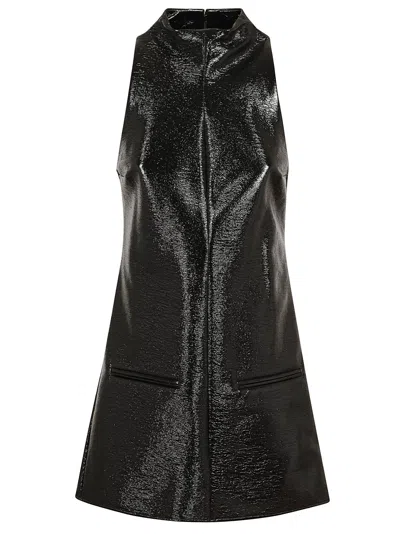 Courrèges Mock-neck Sleeveless Vinyl A-line Dress In Black