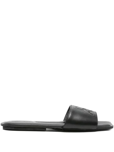 Pre-owned Courrèges 2024 Logo Patch Leather Slides In Black