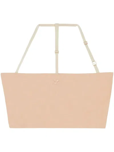 Courrèges 2nd-skin Embroidered-logo Bra Top In Neutrals