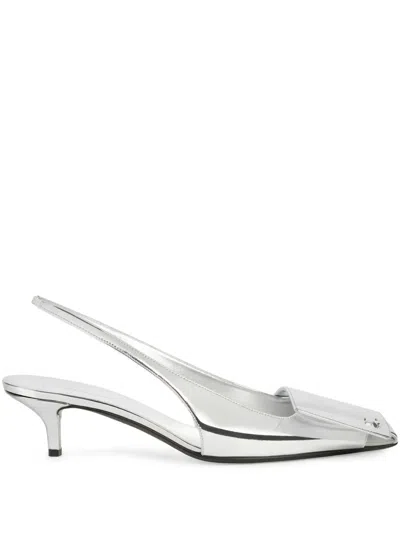 Courrèges Fold Mirror Kitten Heel Slingback Sandals In Gray