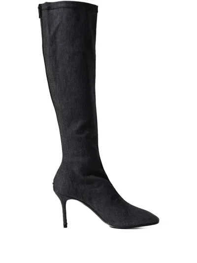 Courrèges 75mm Denim Pointed-toe Boots In Black