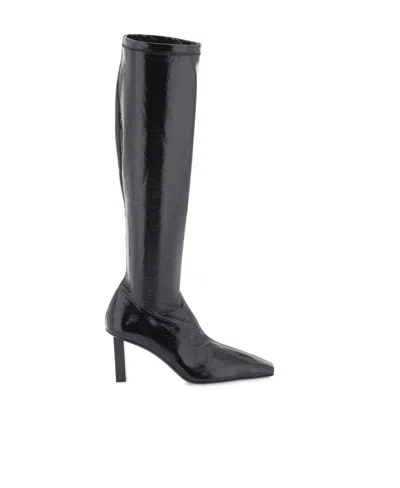 Courrèges 80mm Knee-high Leather Boots In Black