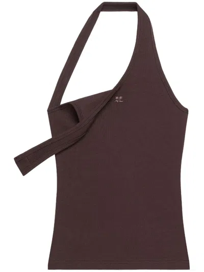 Courrèges 90's Asymetric Ribbed Tank Top In Brown