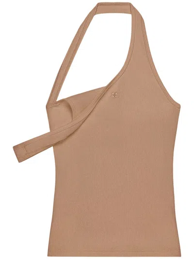 Courrèges 90's Asymetric Ribbed Tank Top In Brown