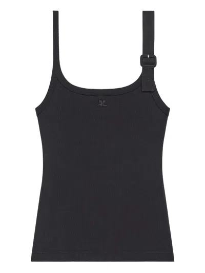 Courrèges Buckle Jersey Tank Top In Black